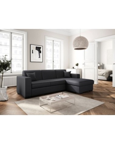 Canapé d'angle droit convertible en simili gris