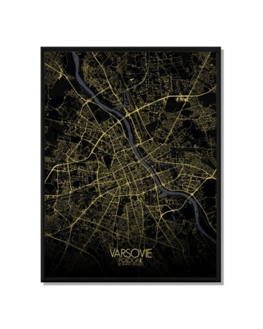 Affiche Varsovie Carte Nuit 40x50