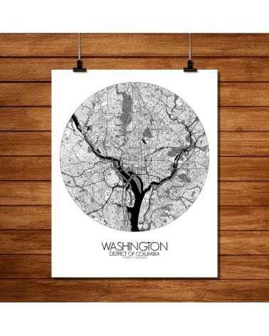 Affiche Washington Carte ronde 40x50