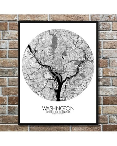 Affiche Washington Carte ronde 40x50