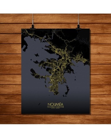 Affiche Nouméa Carte Nuit 40x50