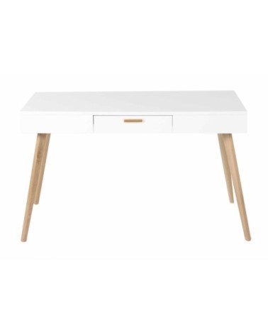 Bureau blanc Scandinave1 tiroir pieds chêne