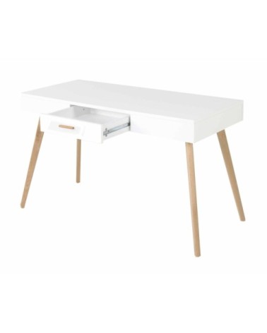 Bureau blanc Scandinave1 tiroir pieds chêne