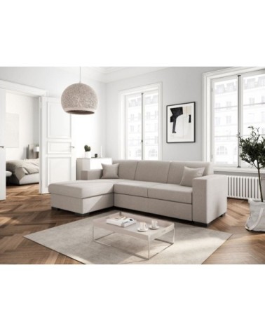 Canapé d'angle gauche convertible en tissu beige