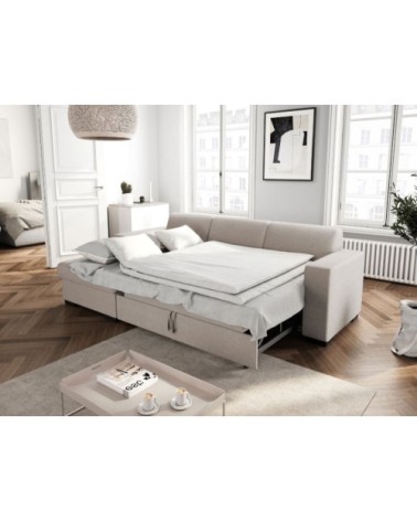 Canapé d'angle gauche convertible en tissu beige