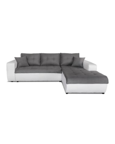 Canapé d'angle droit convertible en simili et microfibre - blanc/gris