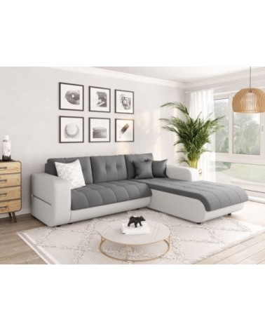 Canapé d'angle droit convertible en simili et microfibre - blanc/gris