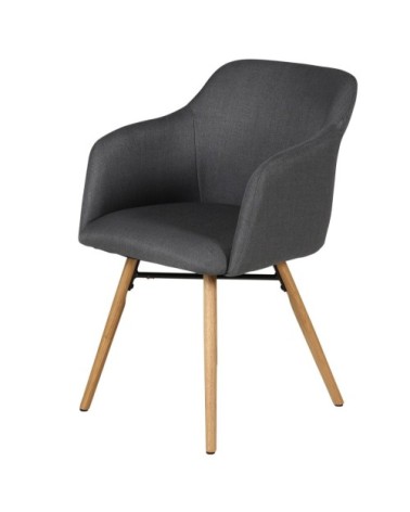 Chaise accoudoirs gris foncé en tissu pieds chêne naturel