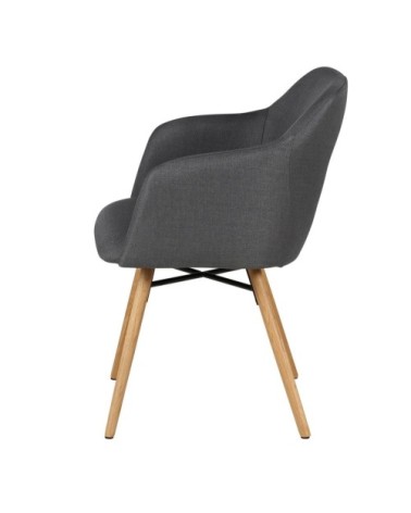 Chaise accoudoirs gris foncé en tissu pieds chêne naturel