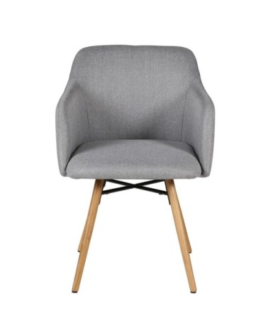 Chaise accoudoirs gris clair en tissu pieds chêne naturel