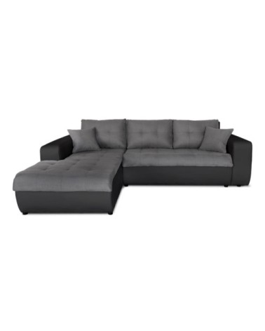 Canapé d'angle gauche convertible en simili et microfibre - gris/noir