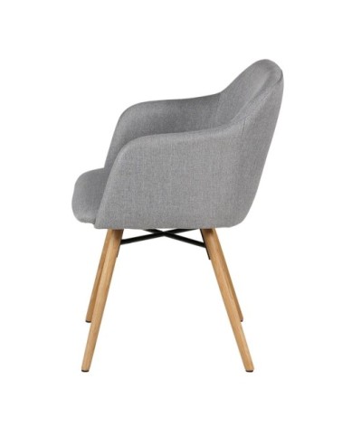Chaise accoudoirs gris clair en tissu pieds chêne naturel