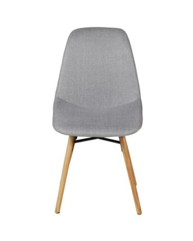 Chaise de repas en tissu gris clair et pieds chêne