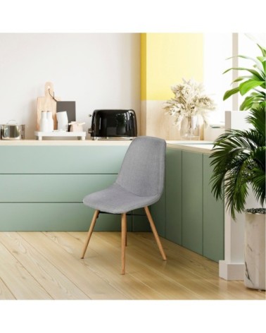 Chaise de repas en tissu gris clair et pieds chêne
