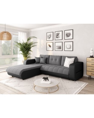 Canapé d'angle gauche convertible en simili et microfibre - gris/noir