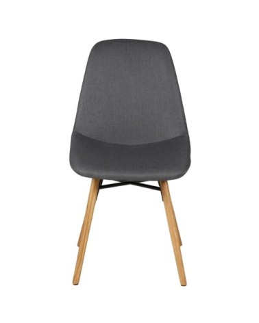 Chaise de repas en tissu gris foncé et pieds chêne