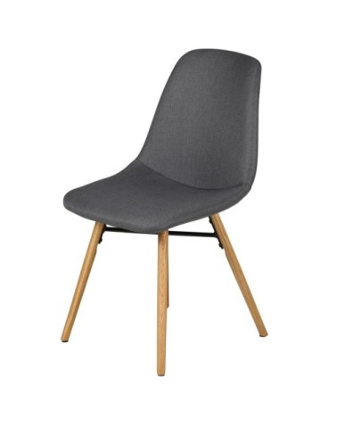 Chaise de repas en tissu gris foncé et pieds chêne