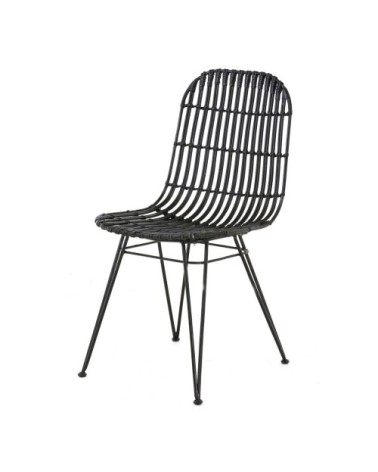 Chaise en rotin noir et métal