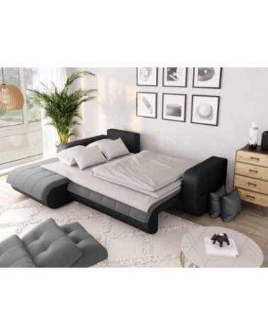 Canapé d'angle gauche convertible en simili et microfibre - gris/noir