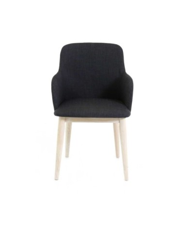Fauteuil en tissu gris foncé piétement placage chêne