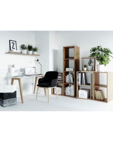 Fauteuil en tissu gris foncé piétement placage chêne