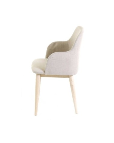 Chaise accoudoirs tissu beige et pieds plaqué chêne