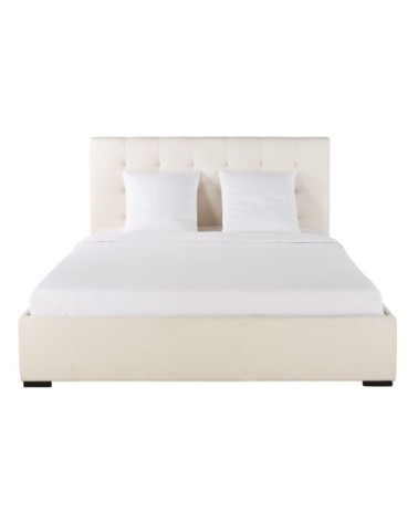 Lit double capitonné ivoire avec rangements, 160x200