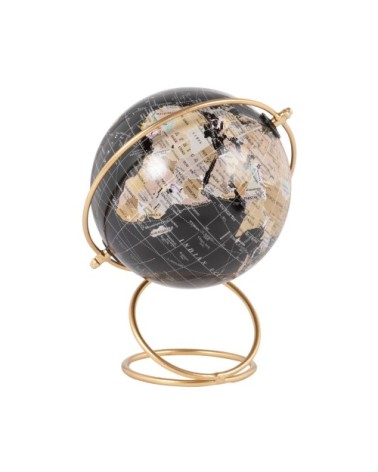 Globe terrestre carte du monde noir et support en métal doré