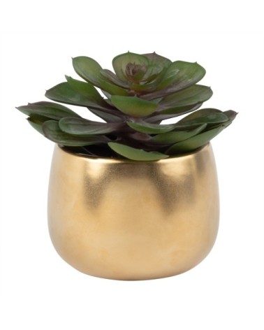 Succulente artificielle et pot en céramique dorée