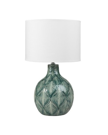 Lampe en céramique verte abat-jour en coton blanc
