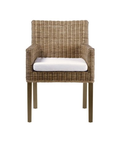 Chaise avec accoudoirs en rotin et pin