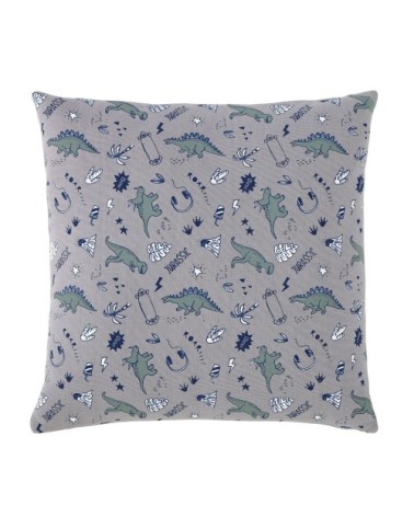 Coussin en coton vert et gris imprimé dinosaures 40x40