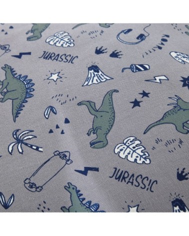 Coussin en coton vert et gris imprimé dinosaures 40x40