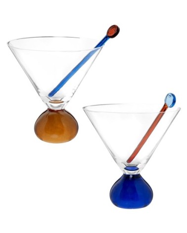 Set verres à cocktail (x2) avec touilleurs orange et bleu