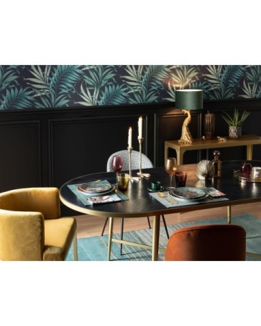 Lampe paon doré et abat-jour en velours vert