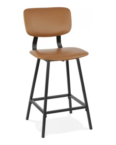 Tabouret de bar acier noir et similicuir marron h97cm