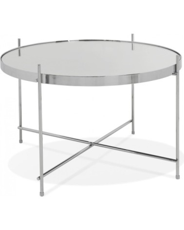 Table basse design métal et verre miroir chrome d63cm