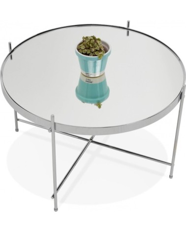 Table basse design métal et verre miroir chrome d63cm