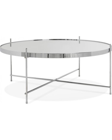 Table basse design métal et verre miroir chrome d83cm