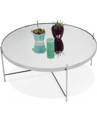 Table basse design métal et verre miroir chrome d83cm