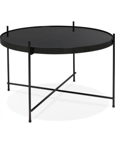 Table basse design métal et verre miroir noir d63cm
