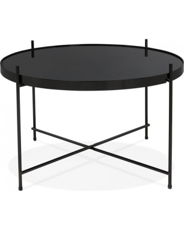 Table basse design métal et verre miroir noir d63cm