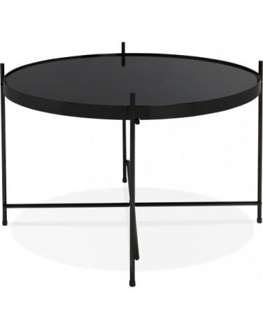 Table basse design métal et verre miroir noir d63cm