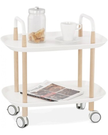 Table basse desserte sur roulette blanc et bois clair