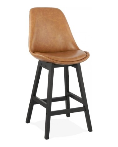 Tabouret de bar bois noir et similicuir marron h102cm