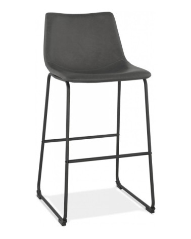 Tabouret de bar minimaliste assise rembourrée imitation gris