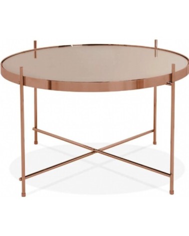 Table basse design métal et verre miroir cuivre d63cm