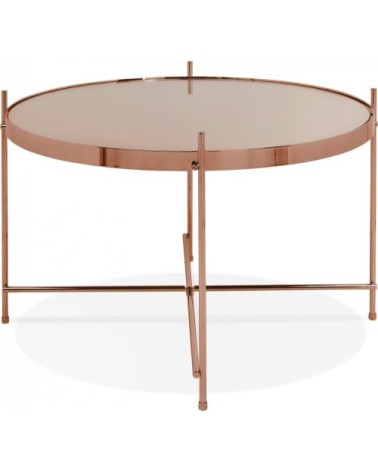 Table basse design métal et verre miroir cuivre d63cm