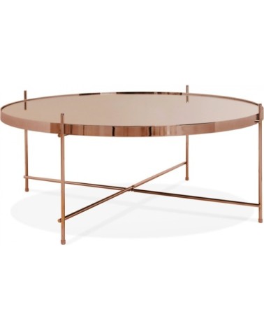 Table basse ronde plateau verre et cuivre d83cm