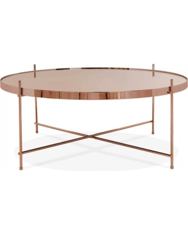Table basse ronde plateau verre et cuivre d83cm